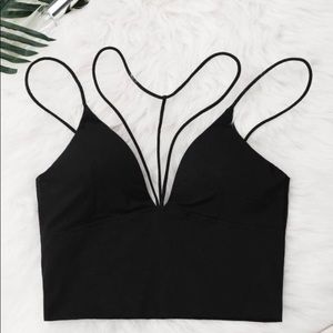 black criss cross cropped strapped tank top